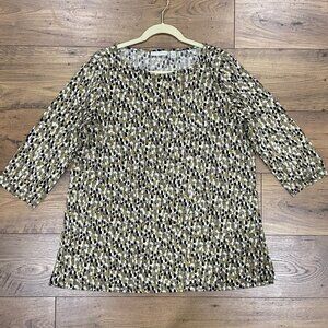 Susan Graver Womens 1X Liquid Knit Tunic Top Blouse Neutral Abstract Dot Print